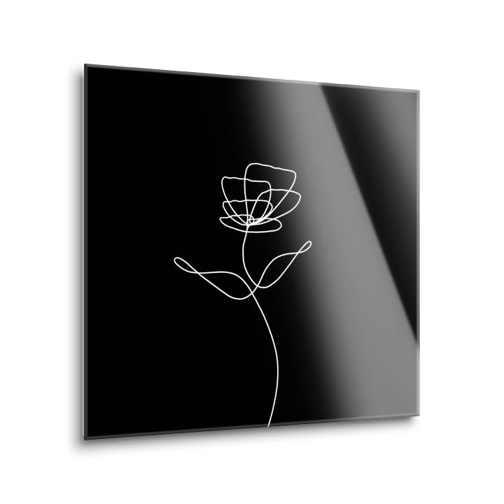 Simple Flower Line Drawing  | 12x12 | Glass Plaque