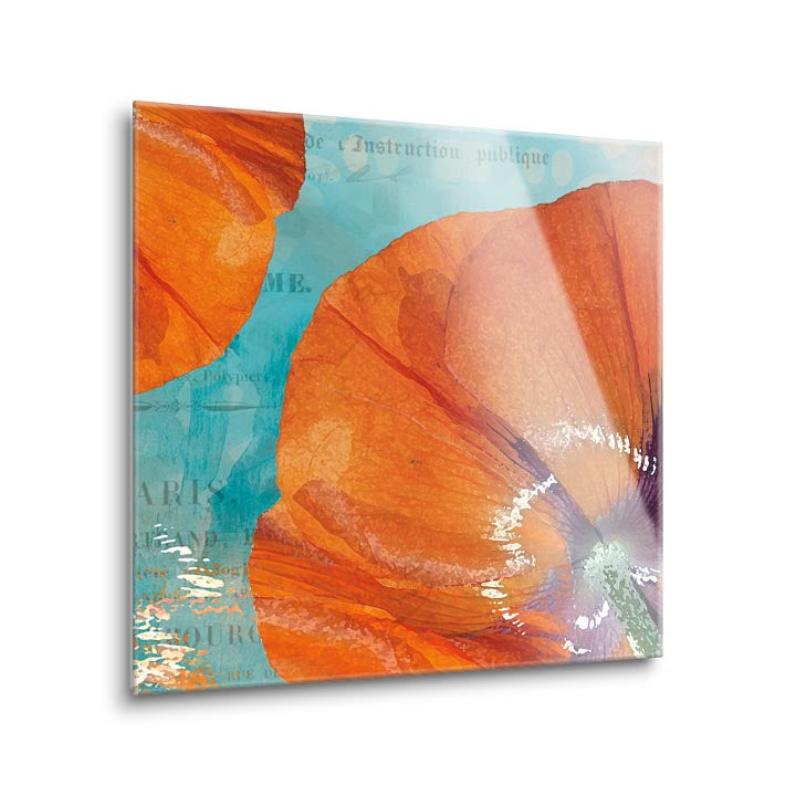 Poppies in the Sky I  | 12x12 | Glass Plaque