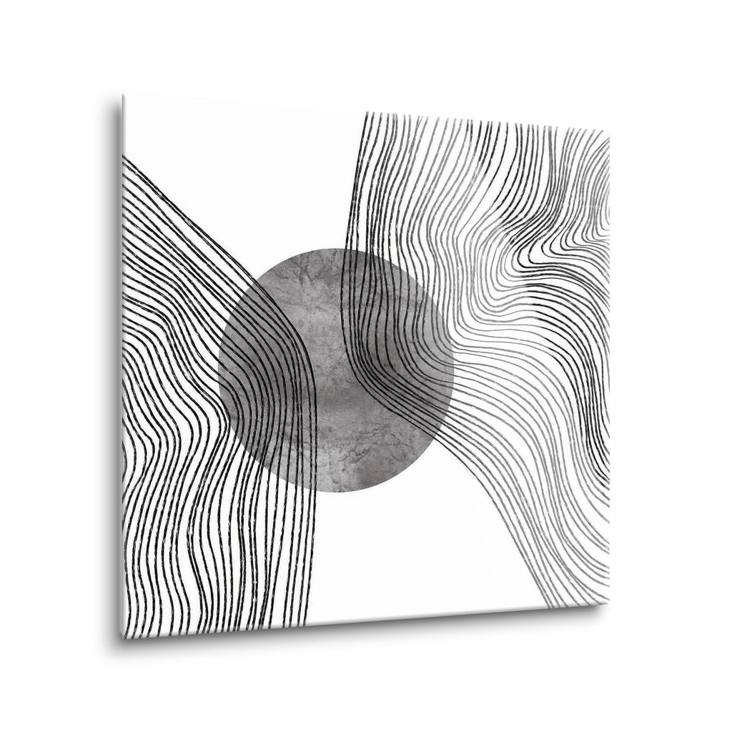 Abstract Fluid Lines Grey Circle 2  | 24x24 | Glass Plaque