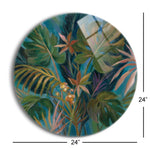 Midnight Tropical Leaves  | 24x24 Circle | Glass Plaque