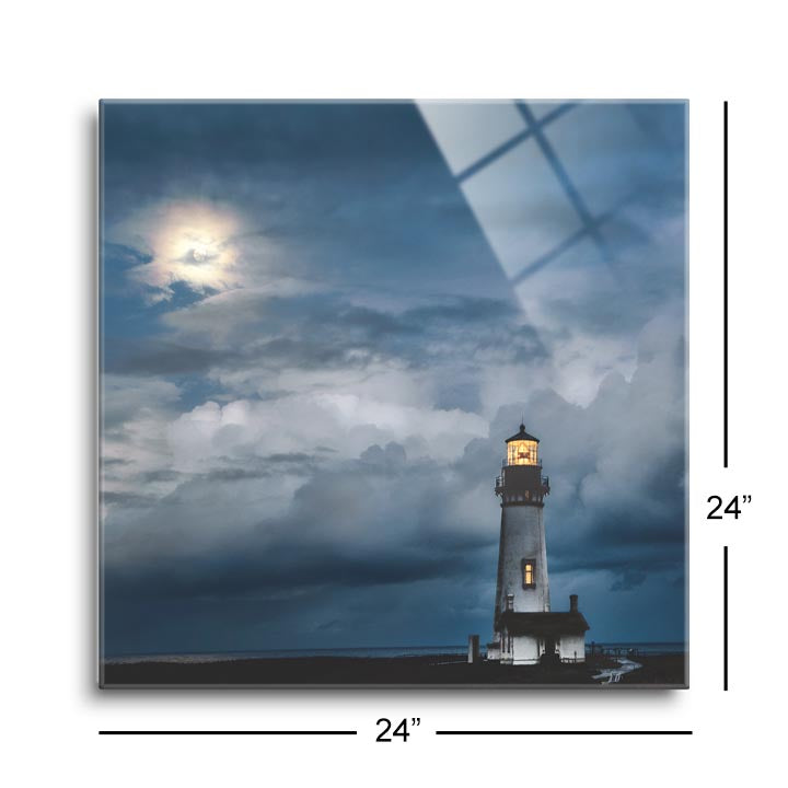 Lighthouse in Moonlight  | 12x12 | Glass Plaque