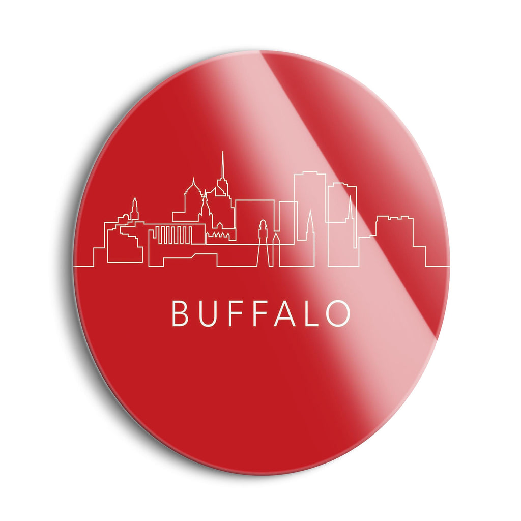 Red White and Blue New York Buffalo Skyline  | 24x24 Circle | Glass Plaque