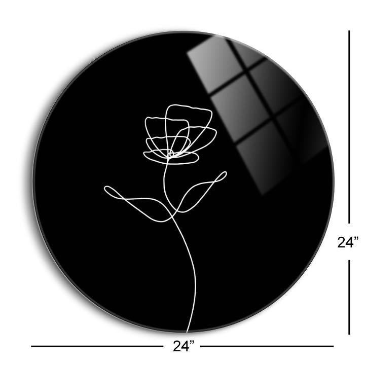 Simple Flower Line Drawing  | 24x24 Circle | Glass Plaque