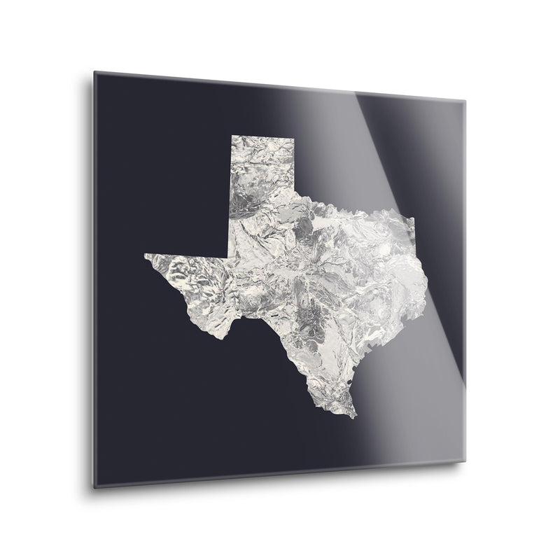 Modern Minimalist Texas Metal State Shape | 8x8 | Glass Plaque