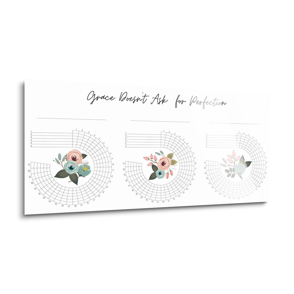 Habit Tracker |Flower Grace Doesn't Ask for Perfection 2 | 18x36 | Glass Plaque