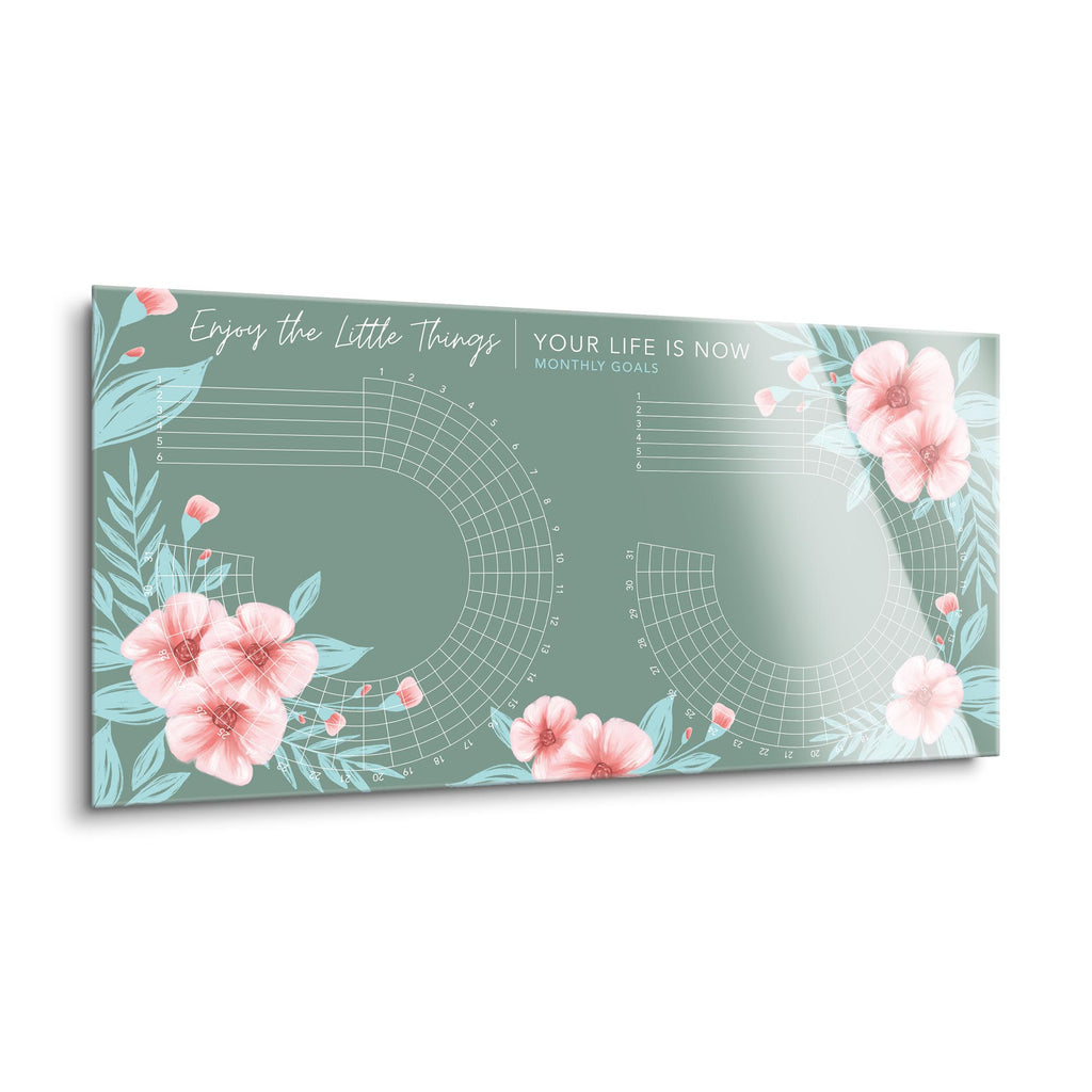 Habit Tracker | Green Floral B | 12x24 | Glass Plaque