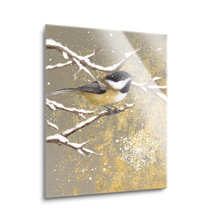 Winter Birds Chickadee Color  | 12x16 | Glass Plaque