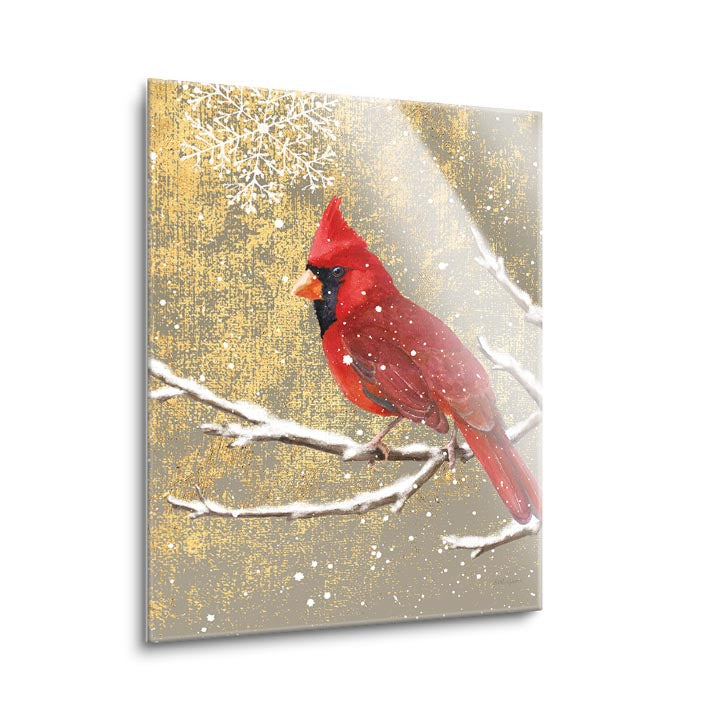 Winter Birds Cardinal Color  | 12x16 | Glass Plaque