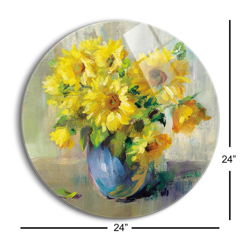 Sunflower Still Life II | 24x24 Circle | Glass Plaque
