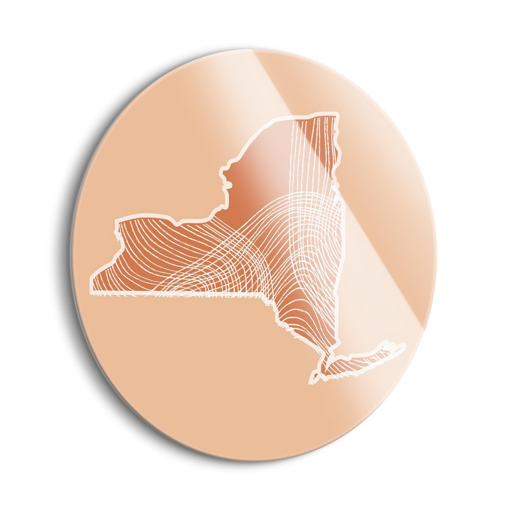 Modern Minimalist New York State Fluid Lines Light  | 24x24 Circle | Glass Plaque