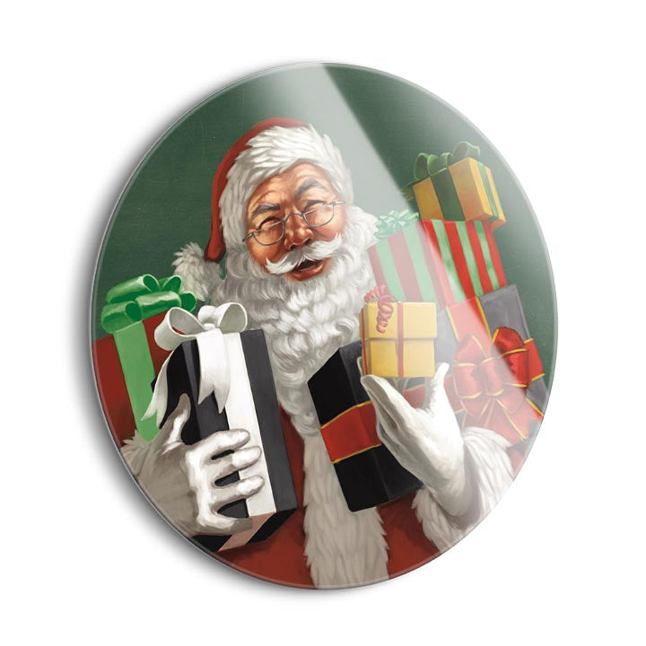 Holiday Santa IV Dark Green  | 24x24 Circle | Glass Plaque