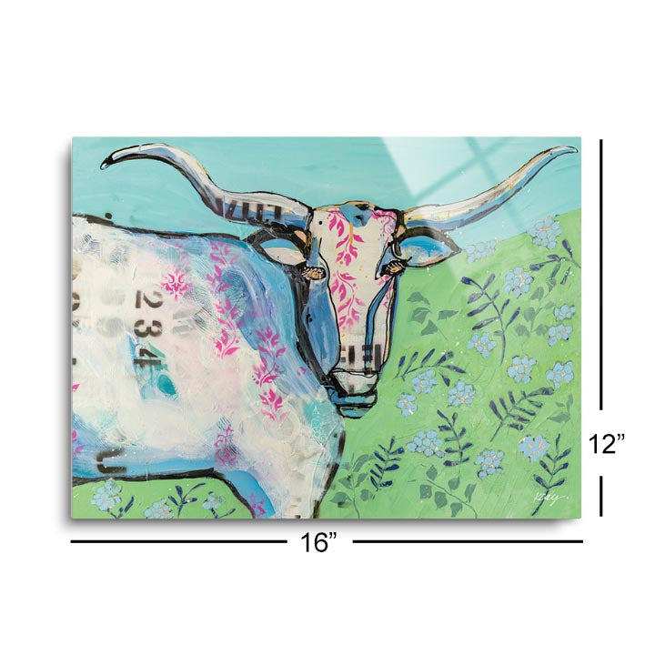 Longhorn in the Field  | 12x16 | Glass Plaque