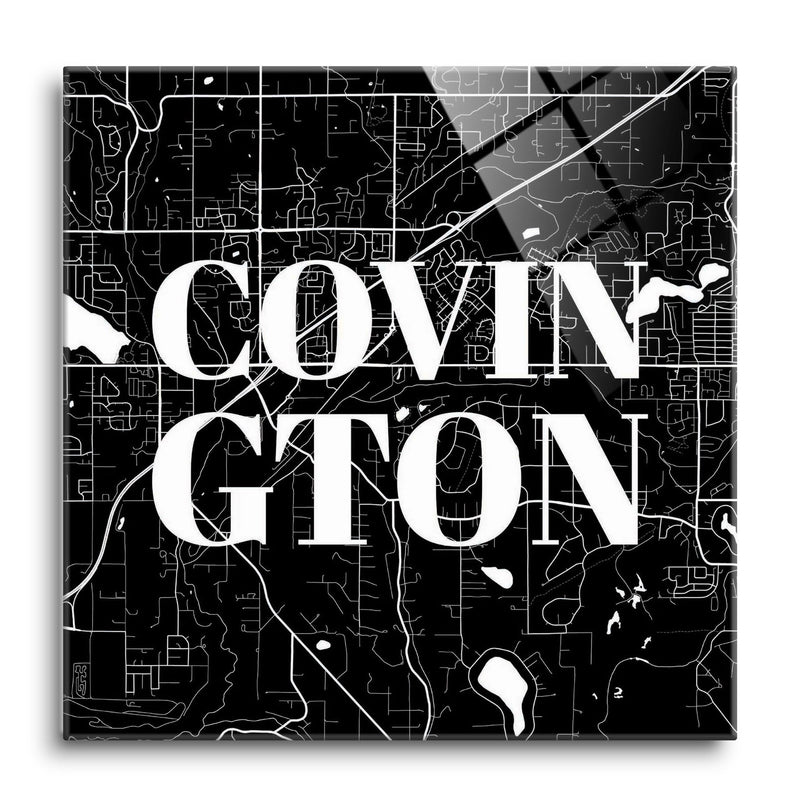 Minimalistic B&W Washington Covington Map | 12x12 | Glass Plaque