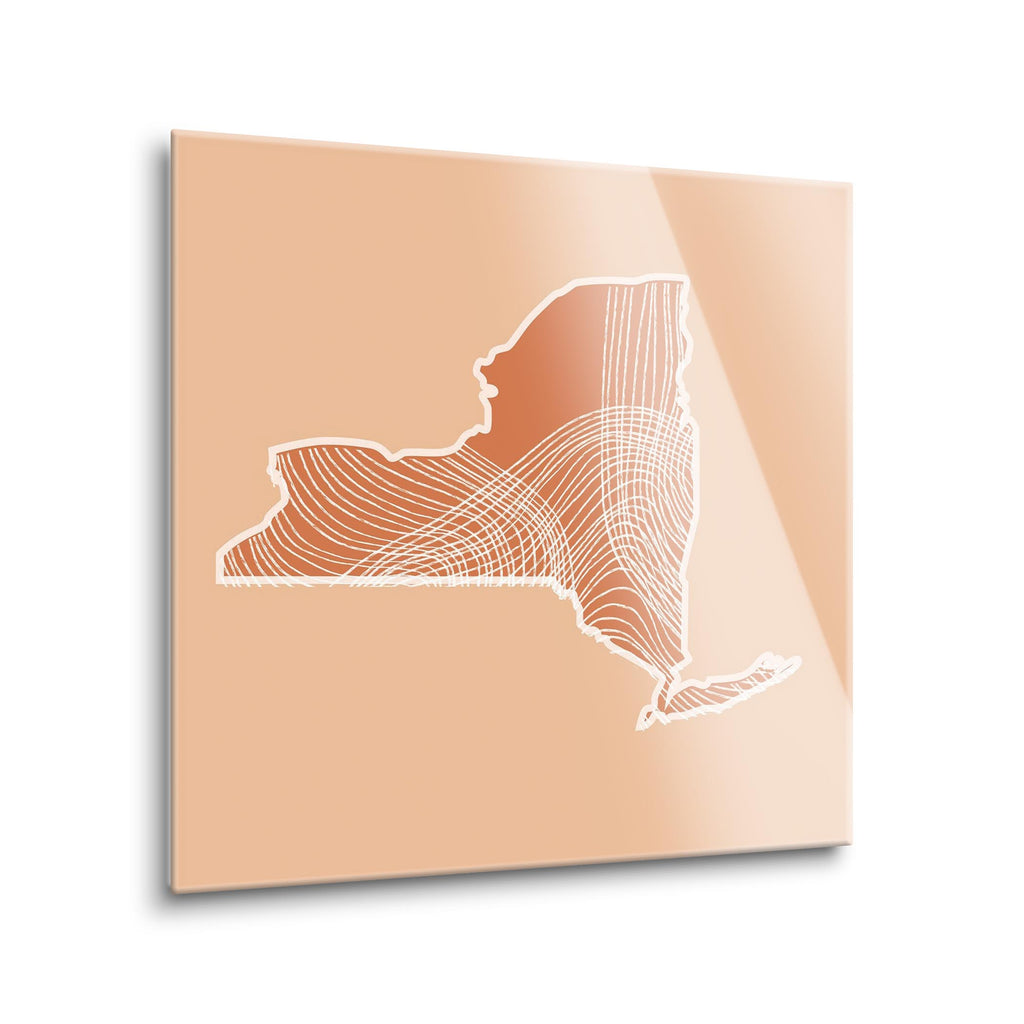 Modern Minimalist New York State Fluid Lines Light | 12x12 | Glass Plaque