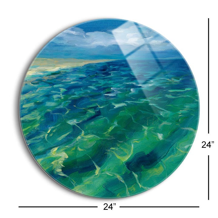 Sunny Sea Reflections  | 24x24 Circle | Glass Plaque