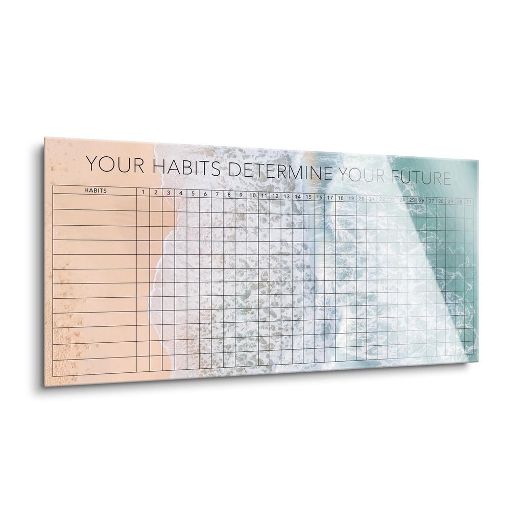 Habit Tracker | Beach Chart | 12x24 | Glass Plaque
