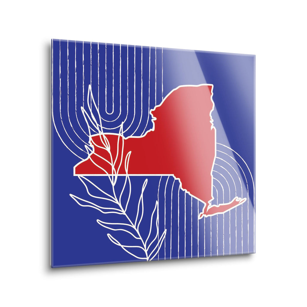 Red White and Blue New York State Retro Thin Lines  | 24x24 | Glass Plaque