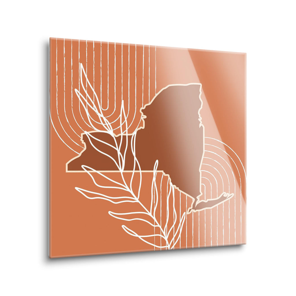 Modern Minimalist New York Shape and Leaf | 12x12 | Glass Plaque