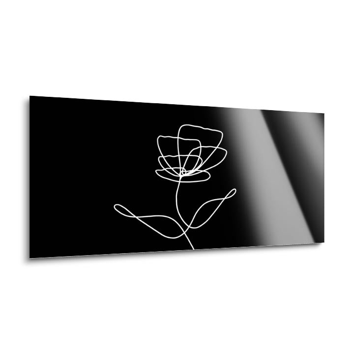 Simple Flower Line Drawing  | 12x24 | Glass Plaque