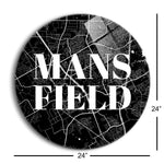 Minimalistic B&W Texas Mansfield Map | 24x24 Circle | Glass Plaque