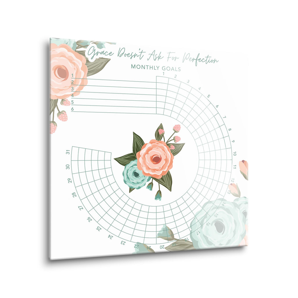 Habit Tracker | White Floral | 8x8 | Glass Plaque
