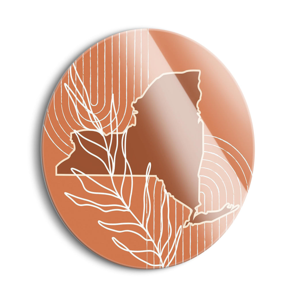 Modern Minimalist New York Shape and Leaf  | 24x24 Circle | Glass Plaque