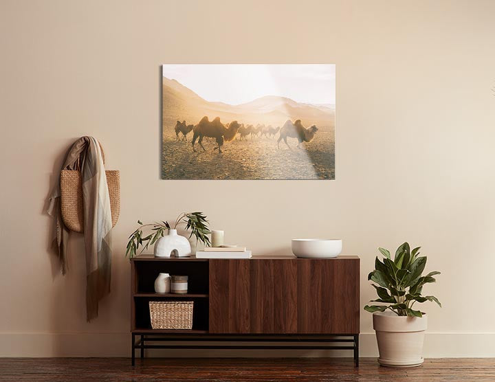 Camels on the Move  | 24x36 | Glass Plaque