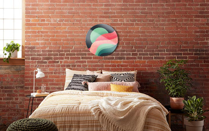 Moon Wave Green & Pink  | 24x24 Circle | Glass Plaque
