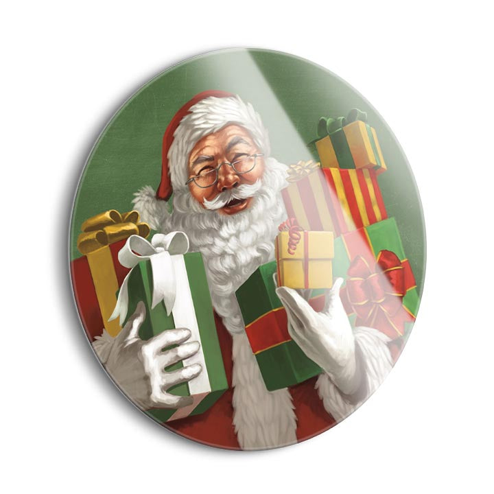 Holiday Santa IV  | 24x24 Circle | Glass Plaque