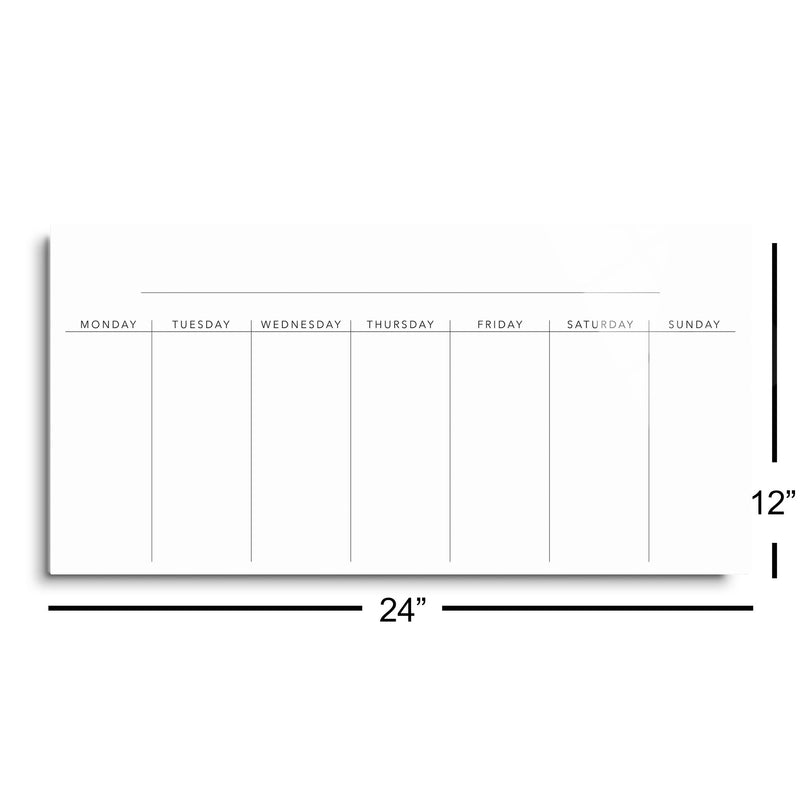 Minimalist Weekly Planner | 12x24 | Glass Plaque