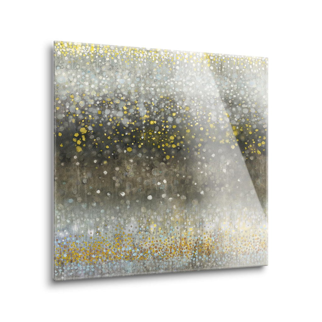 Abstract Rain Yellow Gray  | 24x24 | Glass Plaque