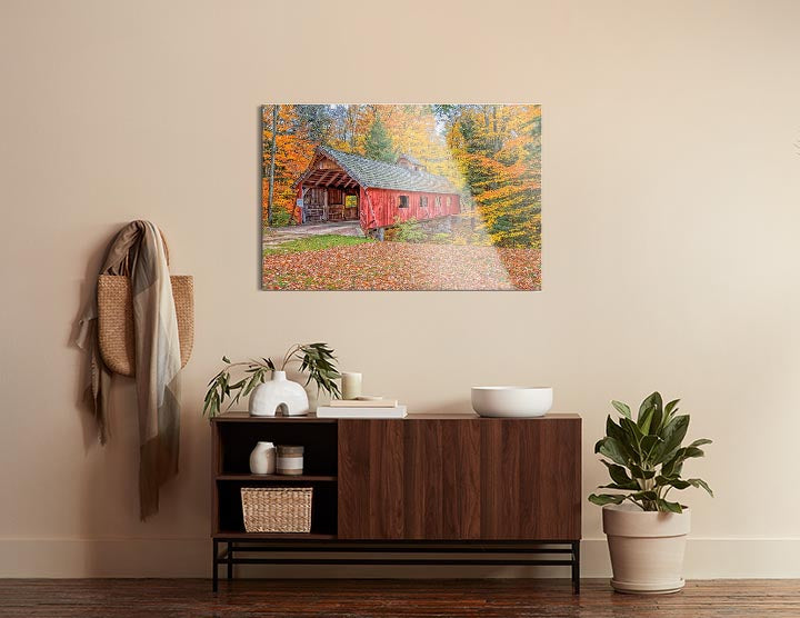 Loon Song Covered Bridge  | 24x36 | Glass Plaque