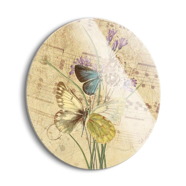 Vintage Faded Butterfly  | 24x24 Circle | Glass Plaque