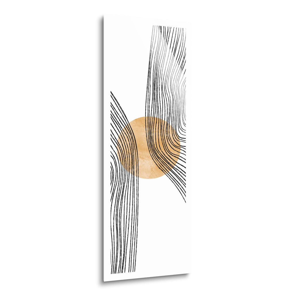 Abstract Fluid Lines Orange Circle White Border  | 12x36 | Glass Plaque