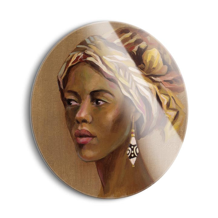 African Beauty II  | 24x24 Circle | Glass Plaque