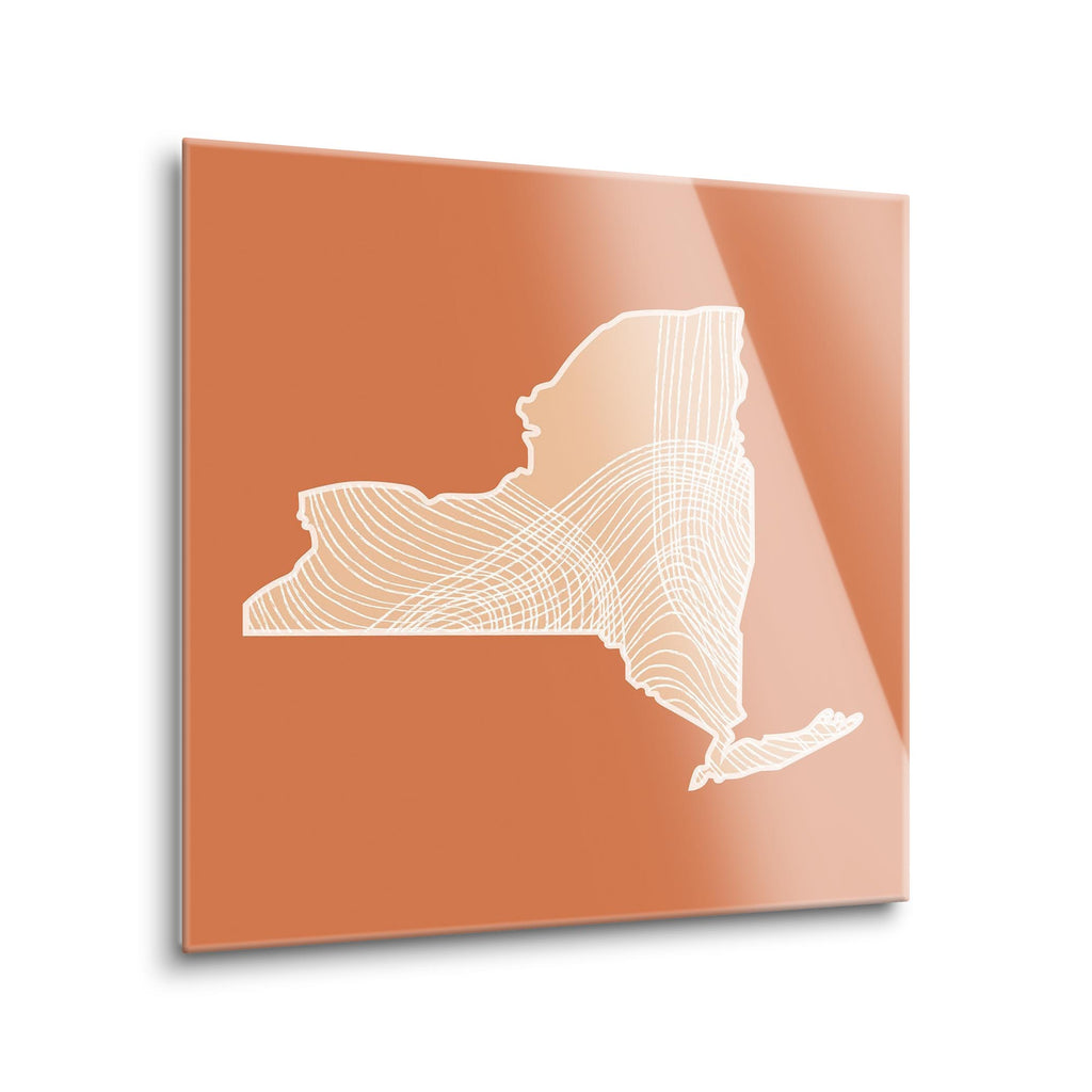 Modern Minimalist New York State Fluid Lines Dark | 12x12 | Glass Plaque