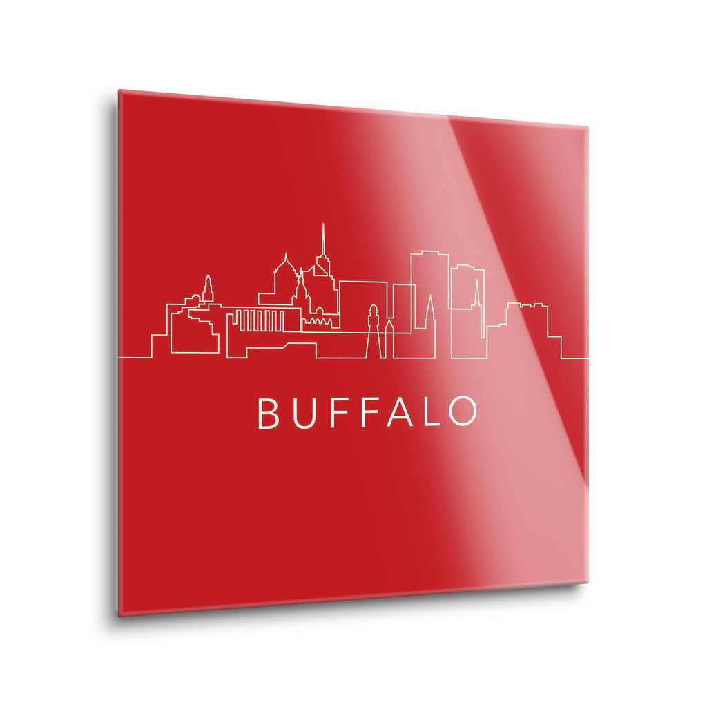 Red White and Blue New York Buffalo Skyline  | 24x24 | Glass Plaque