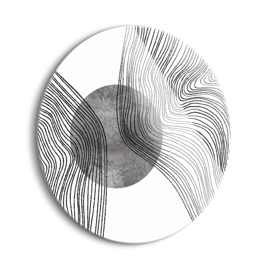 Abstract Fluid Lines Grey Circle 2  | 24x24 Circle | Glass Plaque