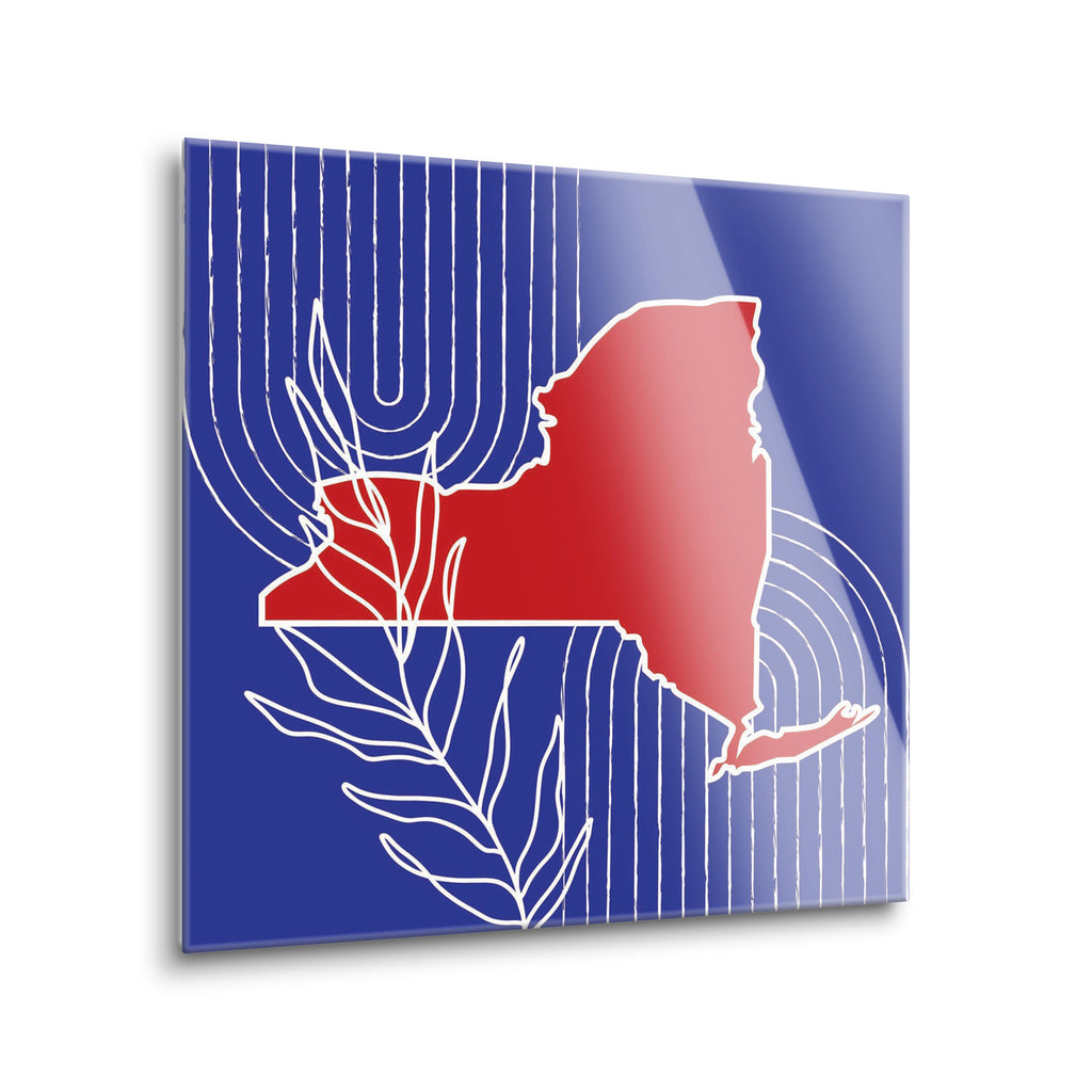Red White and Blue New York State Retro Thin Lines | 8x8 | Glass Plaque