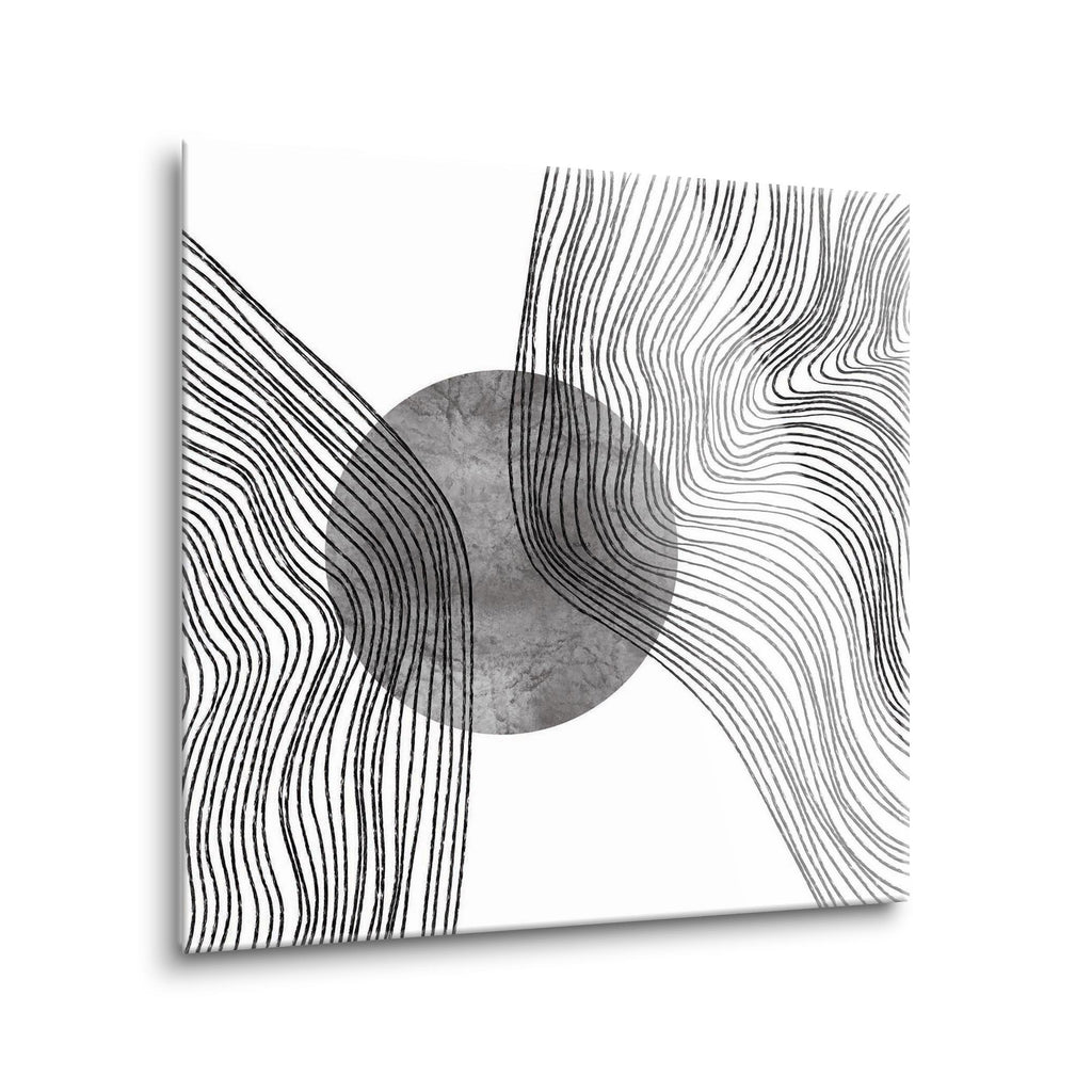 Abstract Fluid Lines Grey Circle 2  | 12x12 | Glass Plaque