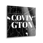 Minimalistic B&W Washington Covington Map | 24x24 | Glass Plaque