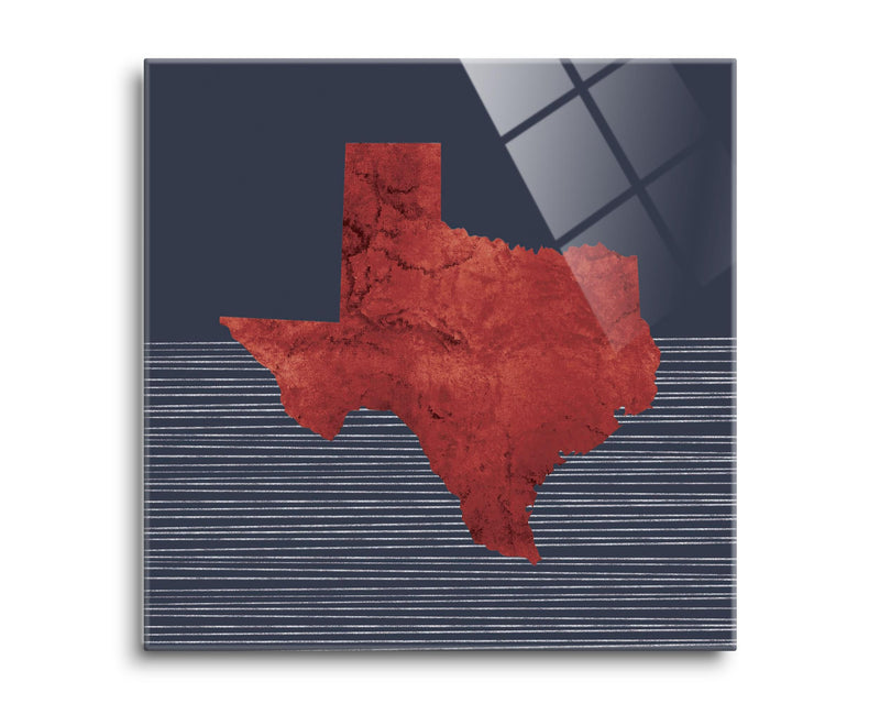 Modern Minimalist Texas Straight Line State Shape | 8x8 | Glass Plaque