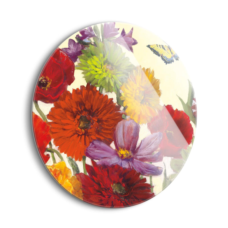 Butterfly Flower Scatter II | 24x24 Circle | Glass Plaque