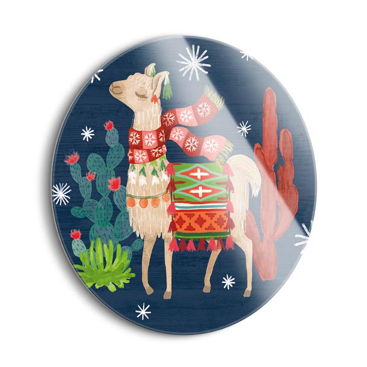 Lovely Llamas IV Christmas  | 24x24 Circle | Glass Plaque