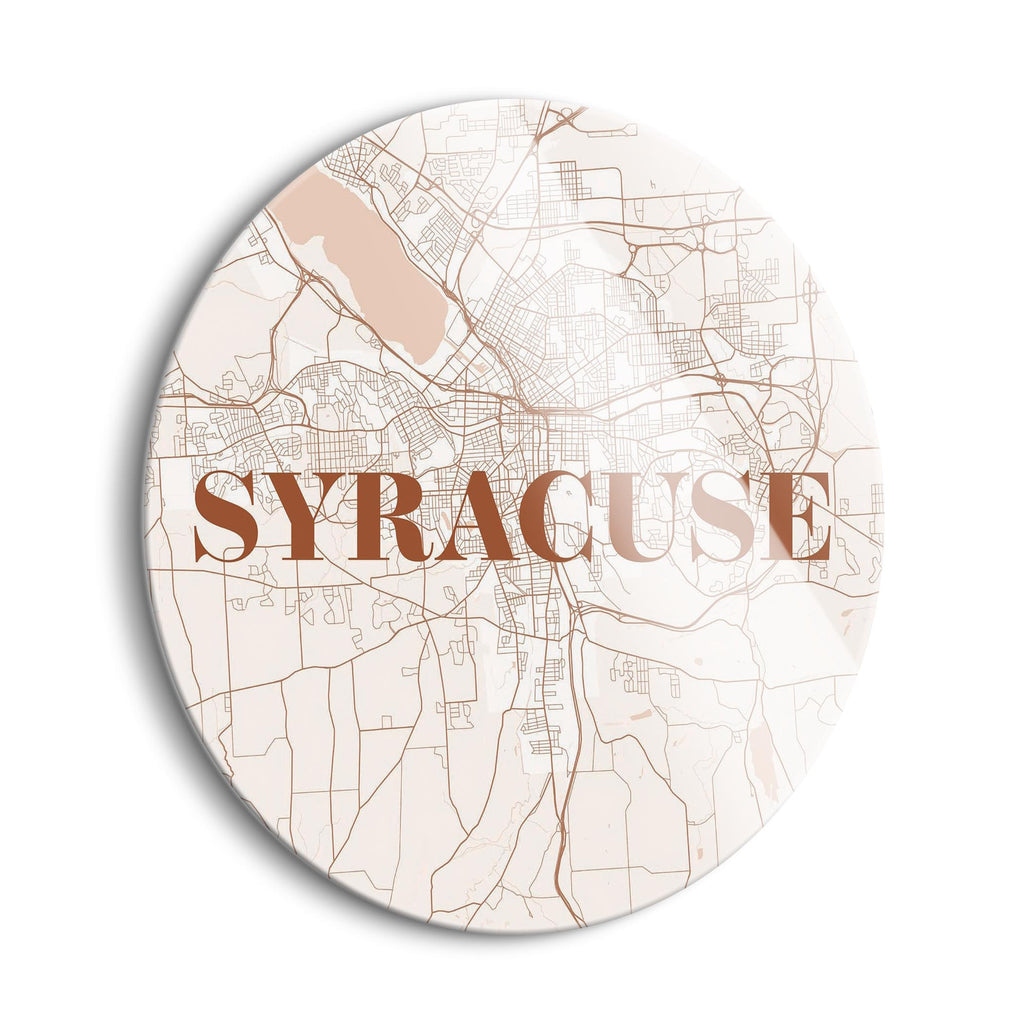 Modern Minimalist New York Syracuse Map  | 24x24 Circle | Glass Plaque