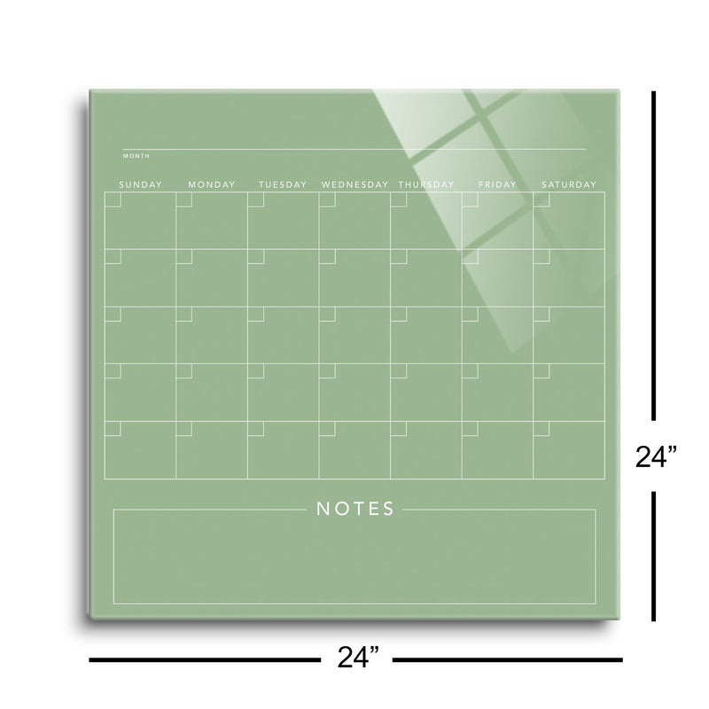 Simple Green Square Calendar | 24x24 | Glass Plaque