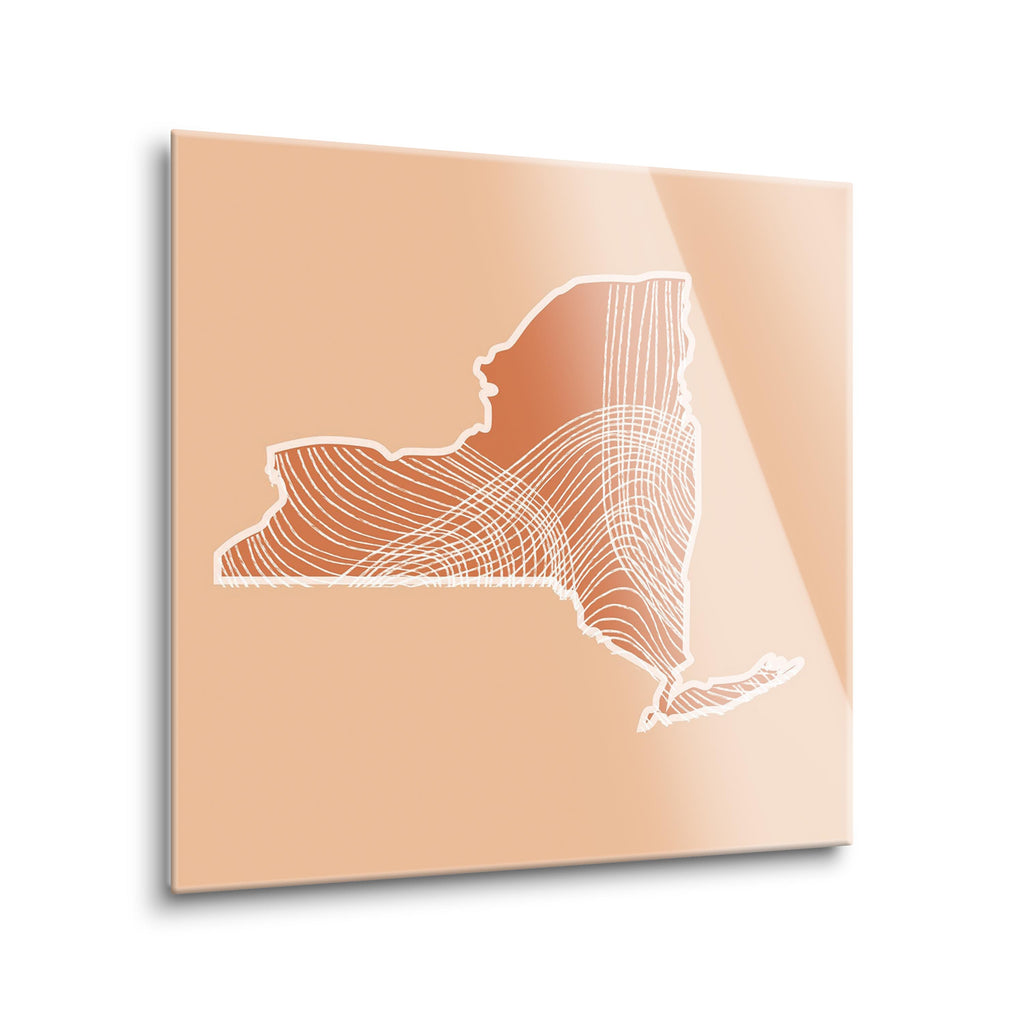 Modern Minimalist New York State Fluid Lines Light | 8x8 | Glass Plaque