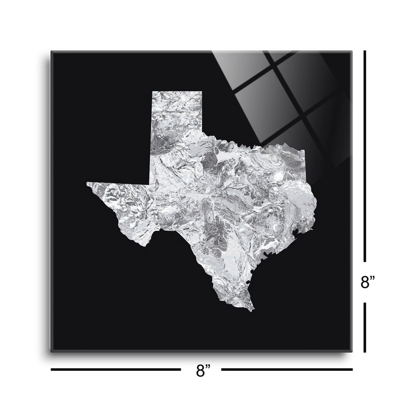 Minimalistic B&W Texas Metal State Shape | 8x8 | Glass Plaque