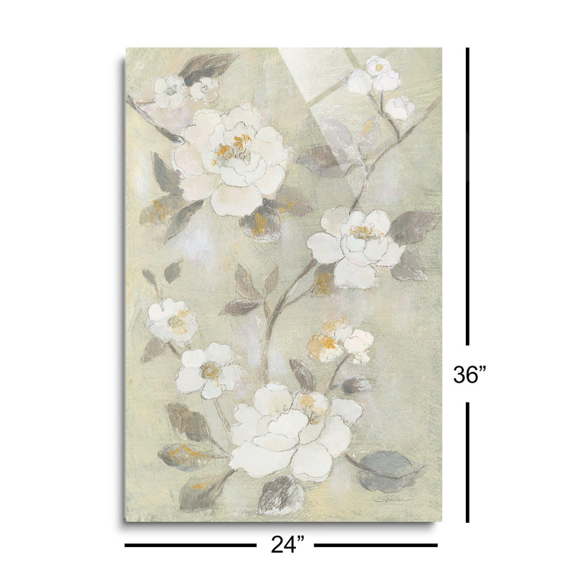 Romantic Spring Flowers I White | 24x36 | Glass Plaque
