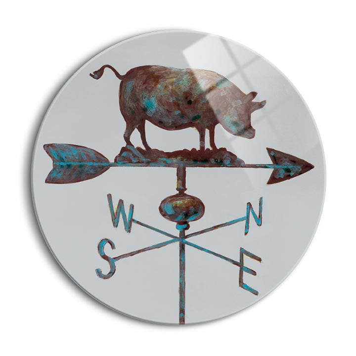 Rural Relic Pig  | 24x24 Circle | Glass Plaque